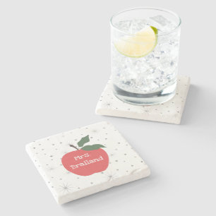 Personalise teacher name custom red apple stone coaster