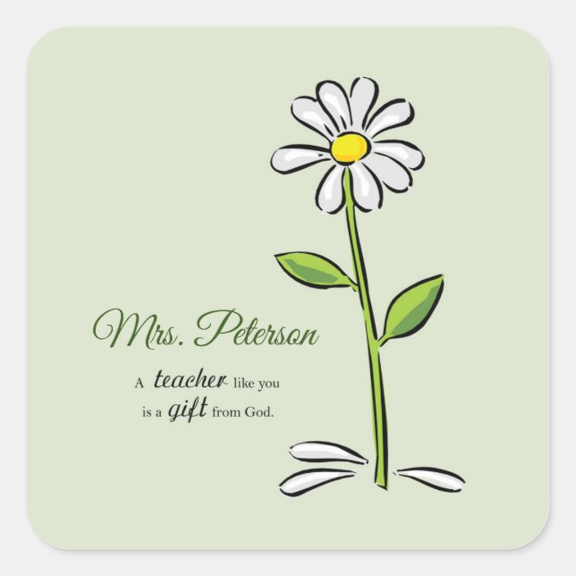 Personalise, Teacher Thank You, Religious Flower Square Sticker (Front)