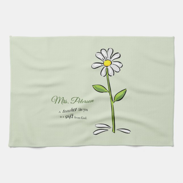 Personalise, Teacher Thank You, Religious Flower Tea Towel (Horizontal)