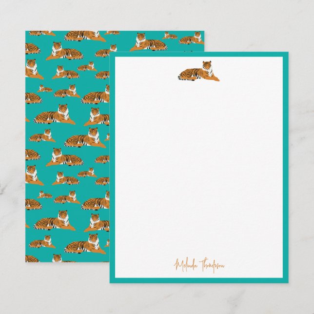 Personalise Teal Orange Jungle Tiger Script Card (Front/Back)