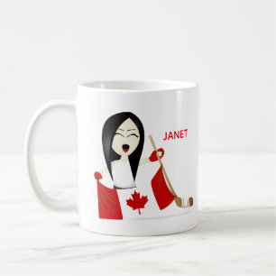 Personalise Team Canada Female Cartoon Fan Coffee Mug