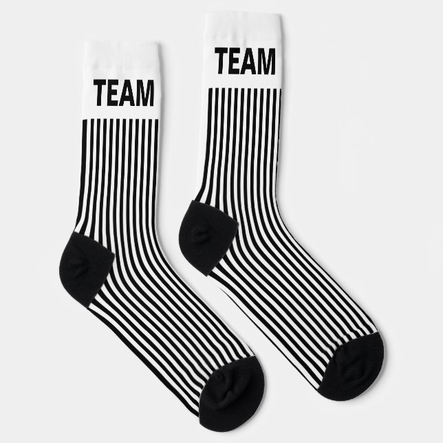 Personalise TEAM NAME Black White Stripes   Socks (Right)