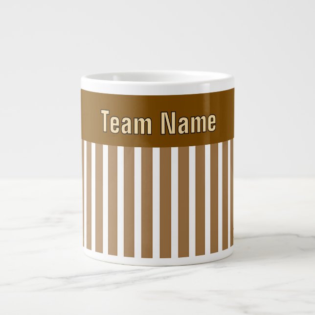 Personalise TEAM NAME Brown White Stripes   Large Coffee Mug (Front)
