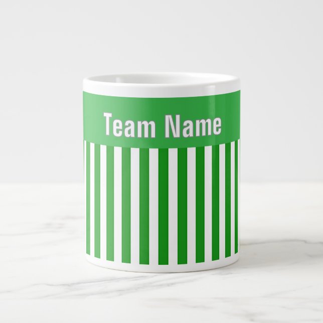 Personalise TEAM NAME Green White Stripes Large Coffee Mug (Front)
