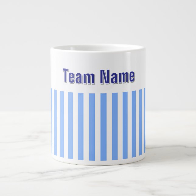 Personalise TEAM NAME Lt Blue White Stripes Gift Large Coffee Mug (Front)