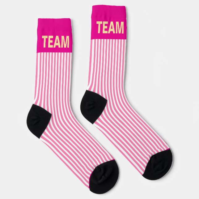 Personalise TEAM NAME Pink Stripe   Socks (Right)