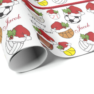 Personalise Team Player Sport Balls Christmas Wrapping Paper