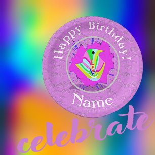 Personalise Text Cute Love Bird Graphic Purple Paper Plate