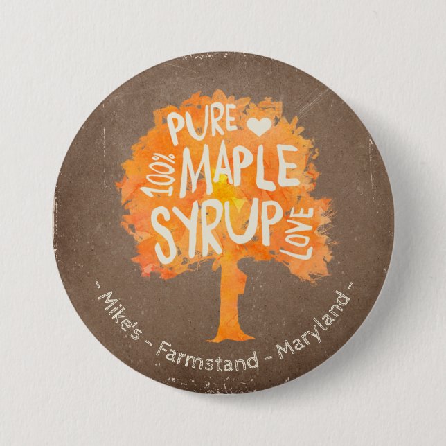 Personalise Text On Maple Syrup Tree Button (Front)