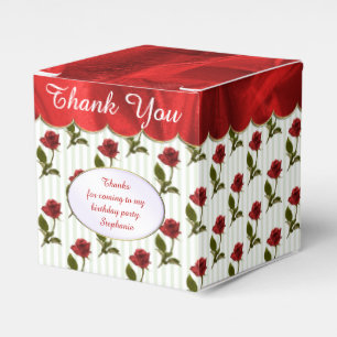 Personalise: Thank You -  Red Roses Pattern Favour Box
