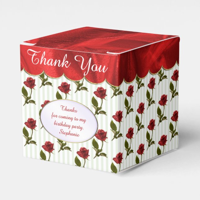 Personalise: Thank You -  Red Roses Pattern Favour Box (Front Side)
