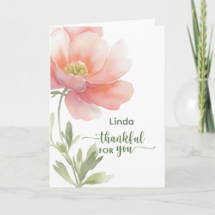 Personalise Thankful for You Watercolor Flower Card