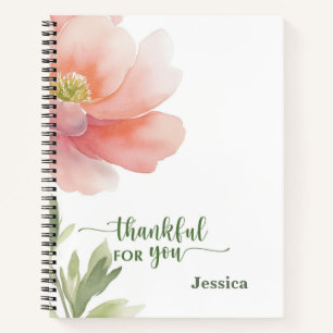 Personalise Thankful for You Watercolor Flower Notebook