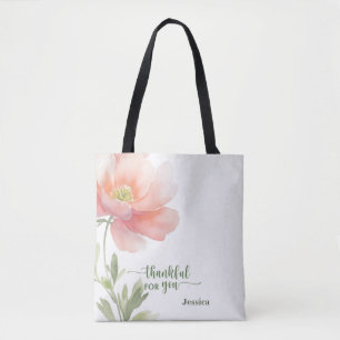 Personalise Thankful for You Watercolor Flower Tote Bag
