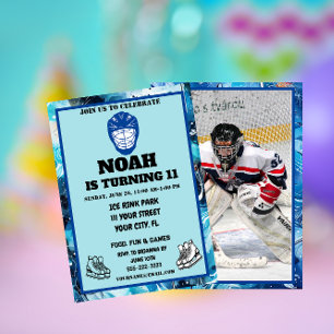 Personalise the hockey-themed kids' birthday invitation