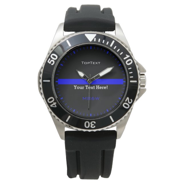 Personalise The Thin Blue Line with 3 Text Lines Watch (Front)