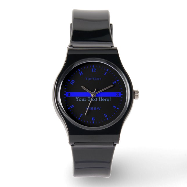 Personalise The Thin Blue Line with 3 Text Lines Watch (Front)