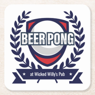 Personalise This Beer Pong Logo Square Paper Coaster