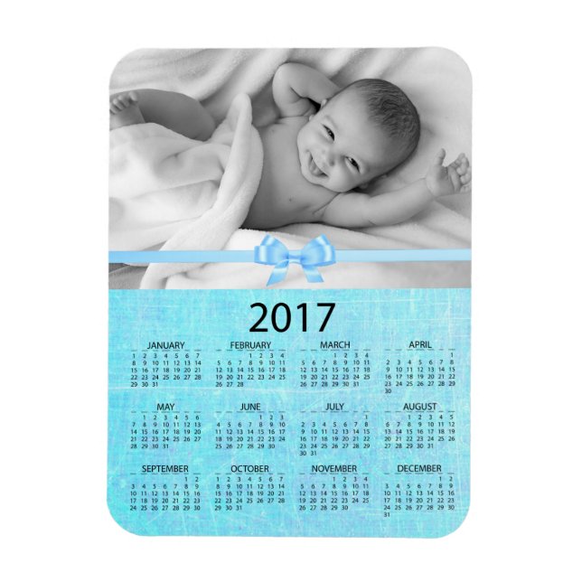 Personalise this Blue Photo 2017 Mini  Calendar Magnet (Vertical)