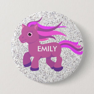 Personalise this cute Pink & Purple Pony Button
