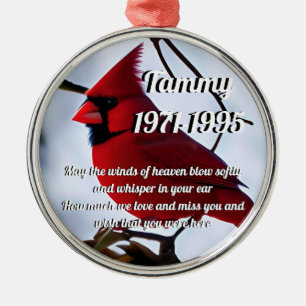 Personalise this Memorial, In Memory, Cardinal Met Metal Tree Decoration