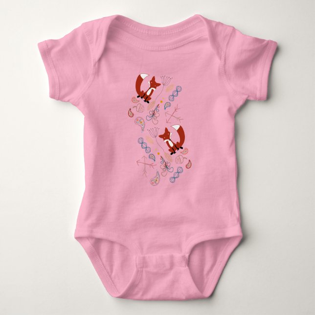 Personalise this Modern Fox  Woodland Pattern Baby Bodysuit (Front)