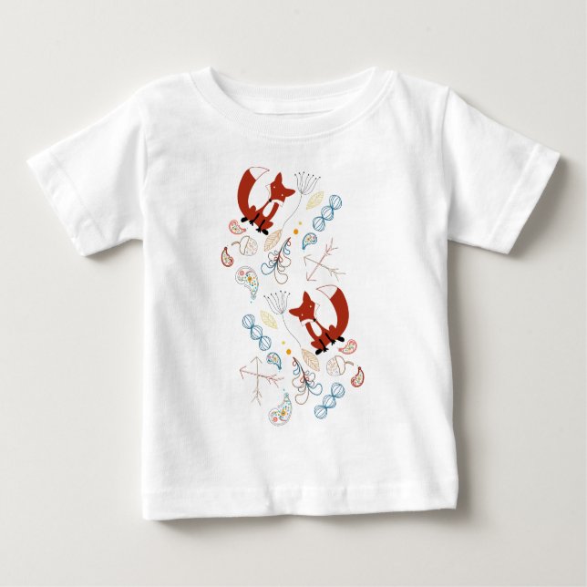 Personalise this Modern Fox  Woodland Pattern Baby T-Shirt (Front)