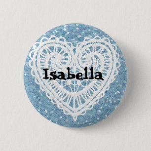 Personalise this pretty glittery blue Name Button