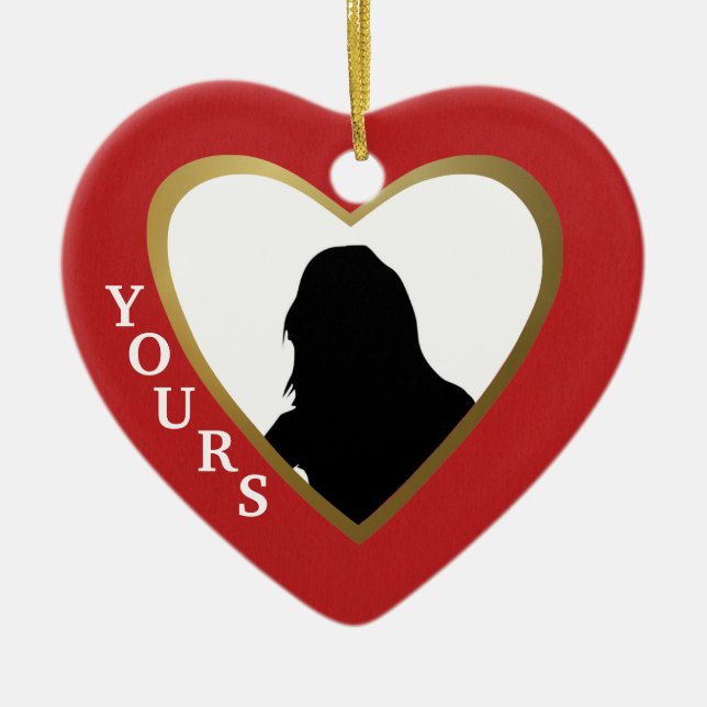 Personalise this Red Love Heart: Yours Ceramic Tree Decoration (Front)