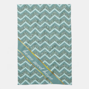 Personalise this Teal Glitter ZigZag Tea Towel