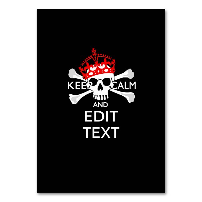 Personalise this Text Keep Calm Crossbones Skull Table Number (Front)