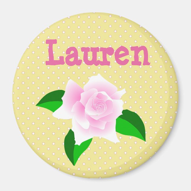 Personalise this Yellow  Rose Dotted Name Magnet (Front)