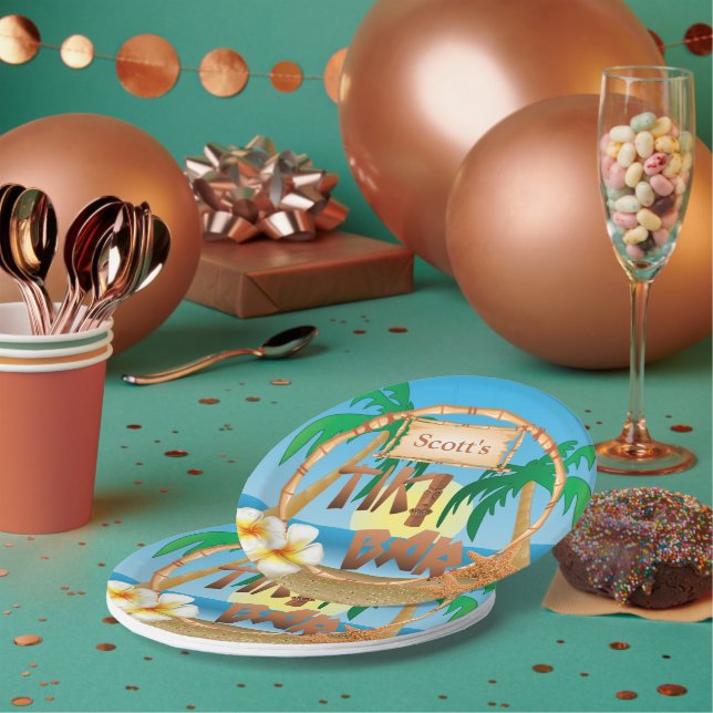 Personalise Tiki Bar Party Design Paper Plate (Multi)