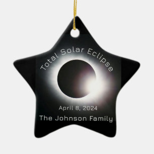 Personalise Total solar eclipse 2024 Ceramic Tree Decoration
