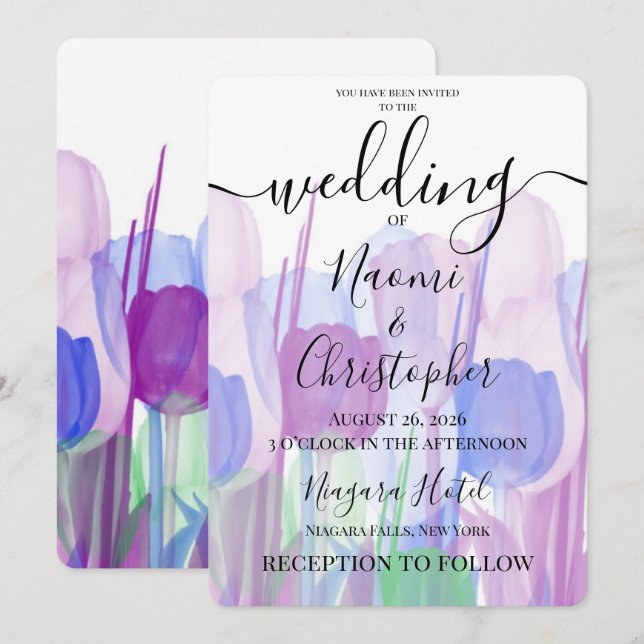 Personalise: Translucent Tulips Wedding Invitation (Front/Back)