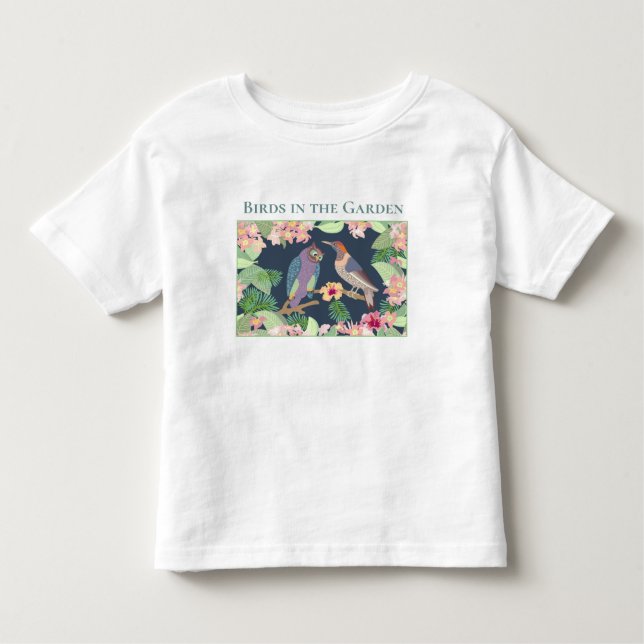 Personalise Tropical Flowers Birds in the Garden Toddler T-Shirt (Front)
