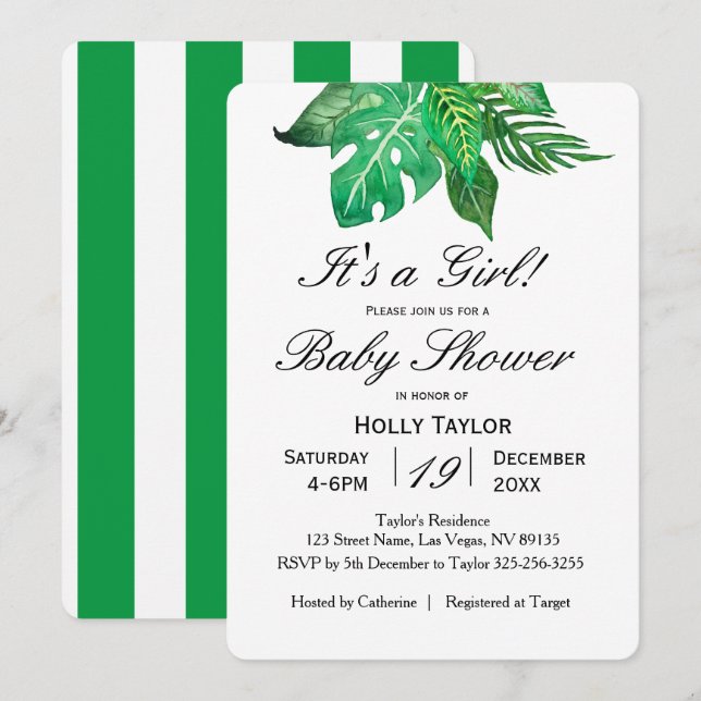 Personalise Tropical Jungle Baby Shower Invitation (Front/Back)