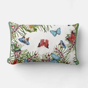 Personalise Tropical Plants Butterflies Red Blue   Lumbar Cushion