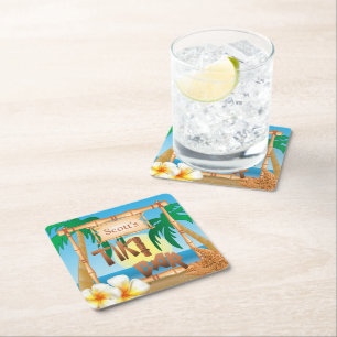 Personalise Tropical Tiki Bar Square Paper Coaster