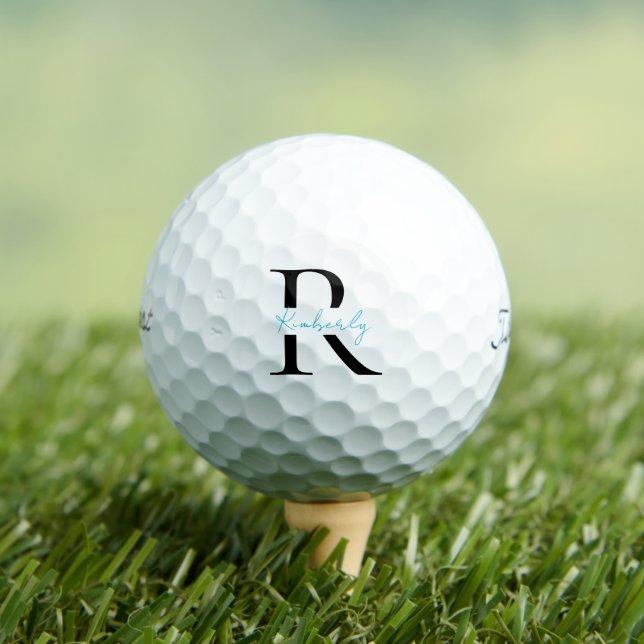 Personalise Turquoise Script Name Titleist Pro V1 Golf Balls (Insitu Tee)