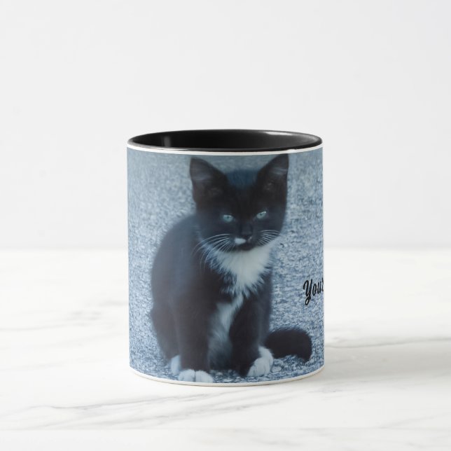 Personalise Tuxedo black and white kitten Mug (Center)