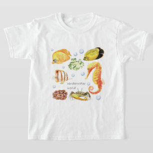 Personalise Underwater World Seaweed Crab Seahorse T-Shirt