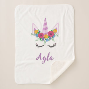 Personalise Unicorn Girls Sherpa Blanket