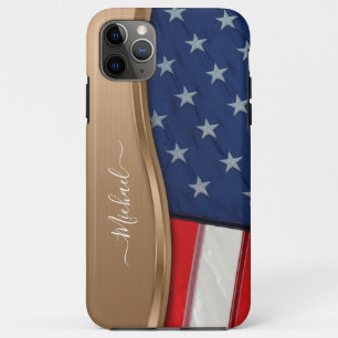 Personalise USA Flag Faux Bronze Metal Swirl Case-Mate iPhone Case