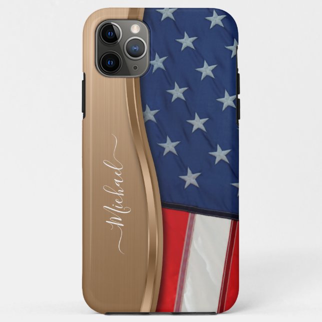 Personalise USA Flag Faux Bronze Metal Swirl Case-Mate iPhone Case (Back)