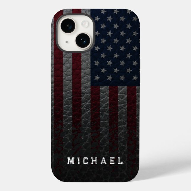 Personalise USA Flag Faux Leather Background Case-Mate iPhone Case (Back)