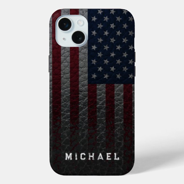 Personalise USA Flag Faux Leather Background Case-Mate iPhone Case (Back)