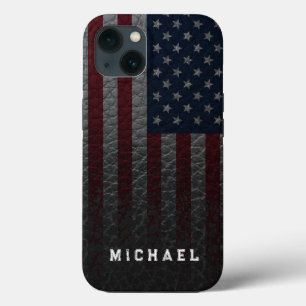 Personalise USA Flag Faux Leather Background iPhone 13 Case