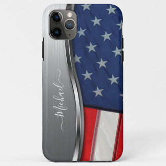 Personalise USA Flag Faux Silver Metal Swirl Case-Mate iPhone Case