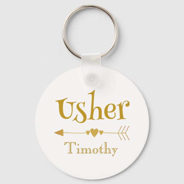 Personalise Usher Wedding Favour Gift Key Ring (Front)